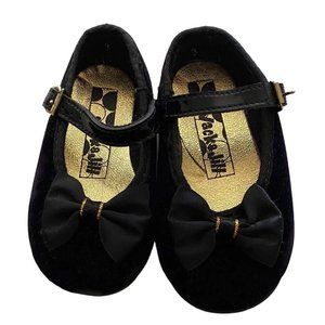 Vtg Jack & Jill Baby Sz 3 / 6-12 Months Dress Shoes Mary Janes Velvet Black Xmas
